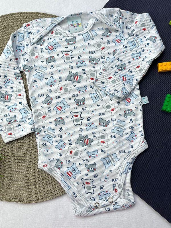 Body Canelado Manga Longa Avulso Estampado- Urso Marinho