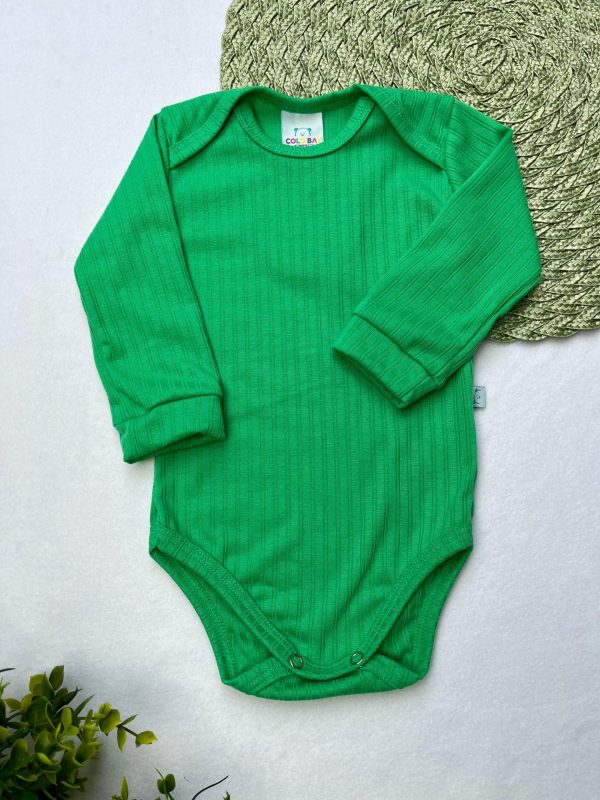 Body Avulso Canelado Manga Longa - Verde