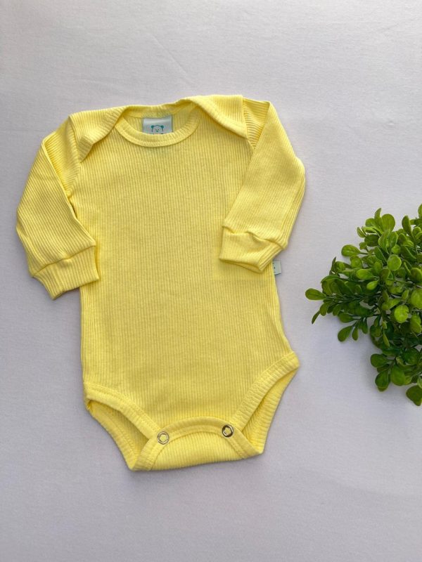 Body Avulso Canelado Algodão Manga Longa - Amarelo