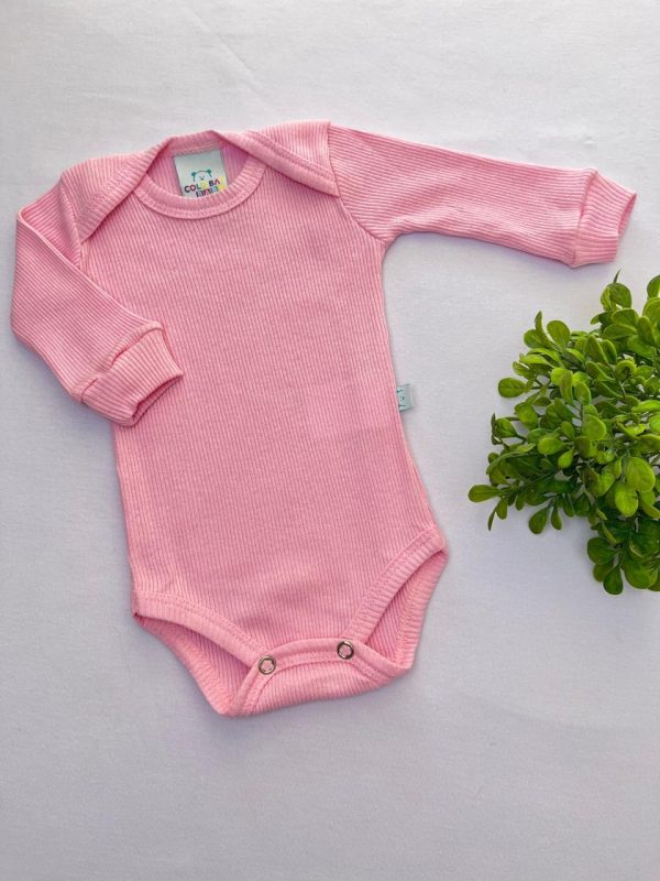 Body Avulso Canelado Algodão Manga Longa - Rosa