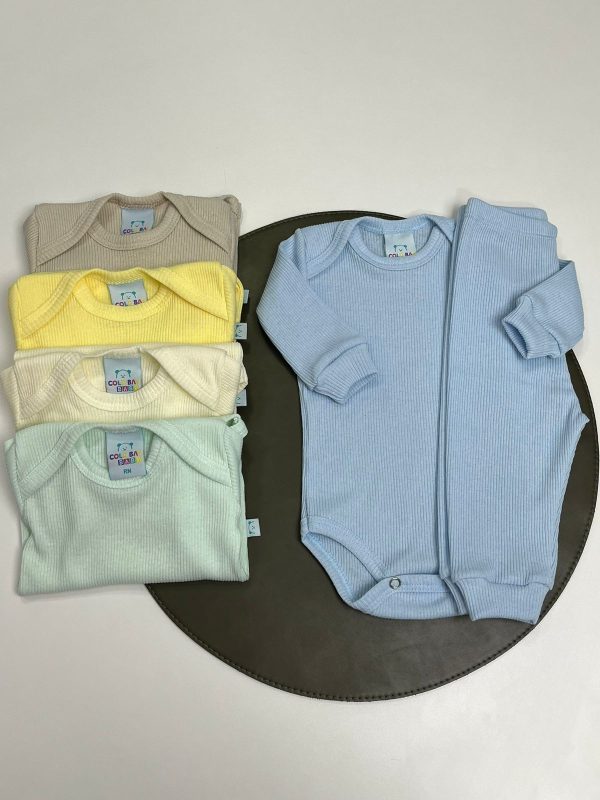 Kit Com 5 Conjunto Canelado Algodao Cores Menino- azul-verde-bege-amarelo e perola