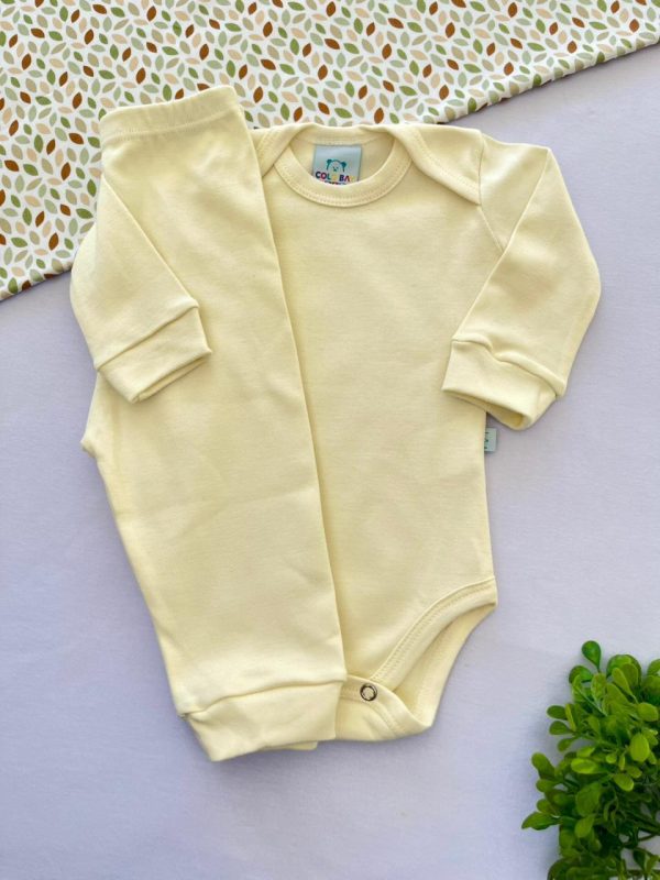 Conjunto Suedine Algodão Body e Calça Liso- Perola