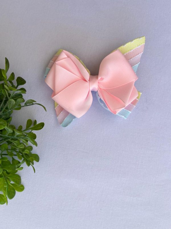 Laco de Cabelo Gorgurao  Listrado - Rosa