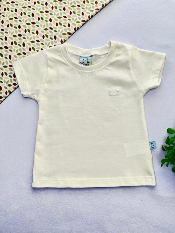 Camiseta para Bebê de Algodão com Bordado - Off