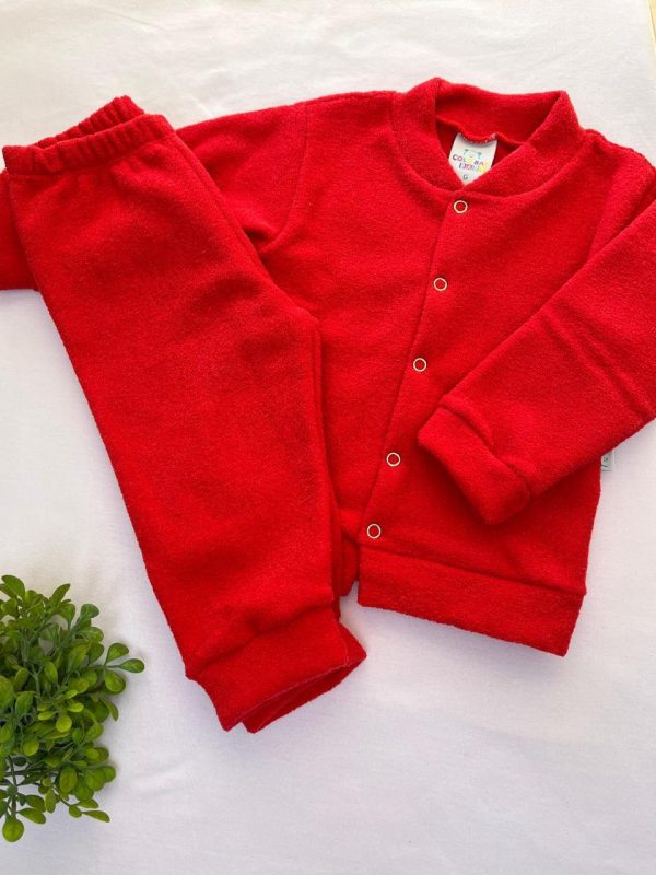Conjunto Buclê para Bebê com Botões- Vermelho