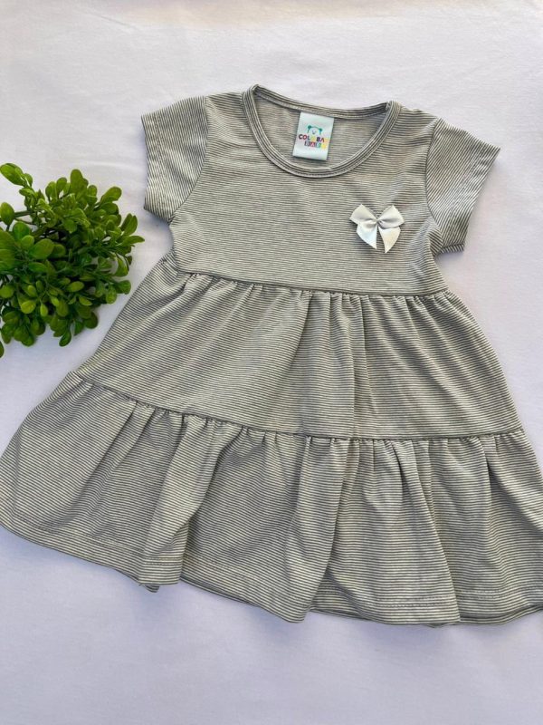 Vestido com Babados Listra Cinza