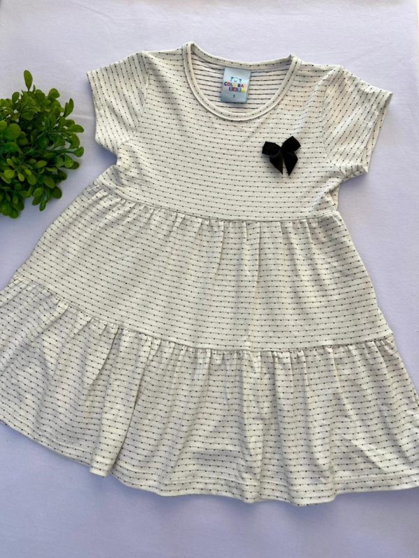 Vestido com Babados Branco e Preto