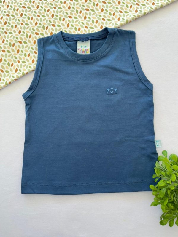 Regata para Bebê de Algodão  com Bordado - Azul