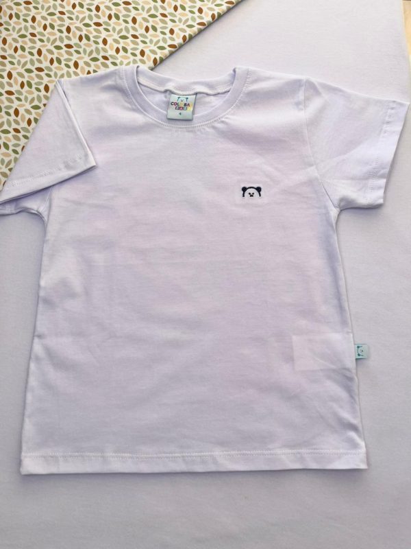 Camiseta para Bebê de Algodão com Bordado Marinho - Branco