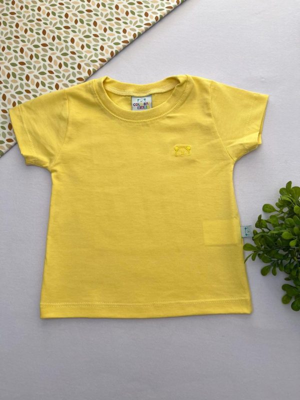 Camiseta para Bebê de Algodão com Bordado - Amarelo