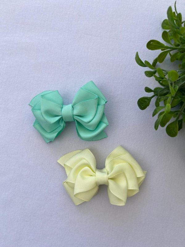 Par de Laço de Cabelo Gorgurão Lala - Verde e Amarelo