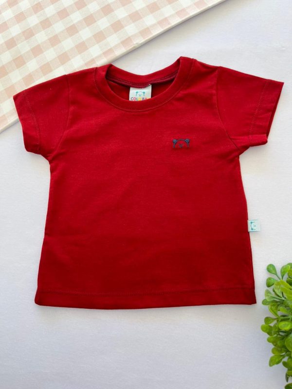 Camiseta para Bebê de Algodão com Bordado - Bordô