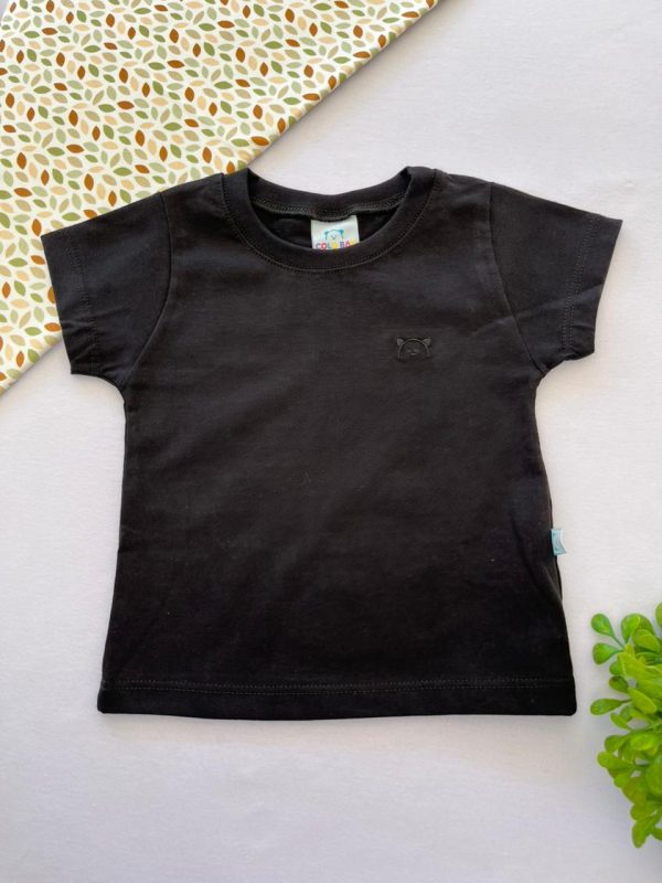 Camiseta para Bebê de Algodão com Bordado - Preto