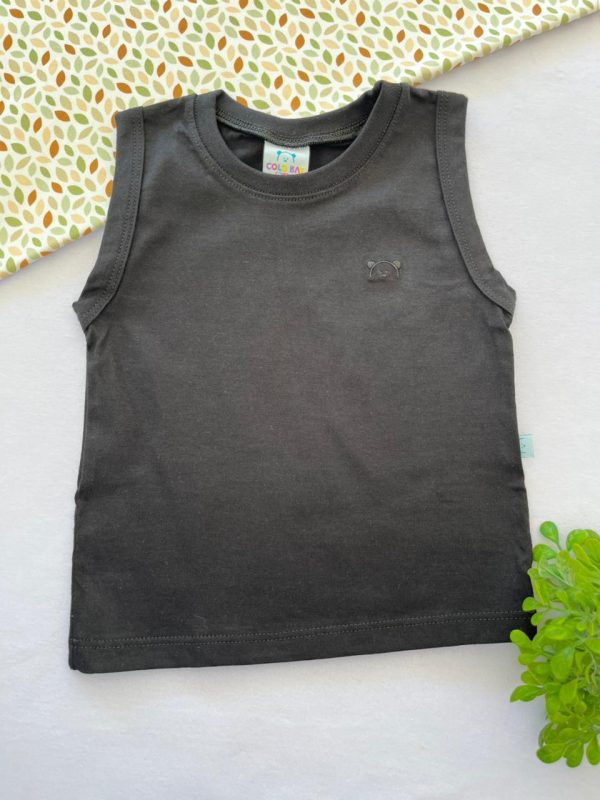 Regata para Bebê de Algodão  com Bordado - Preto