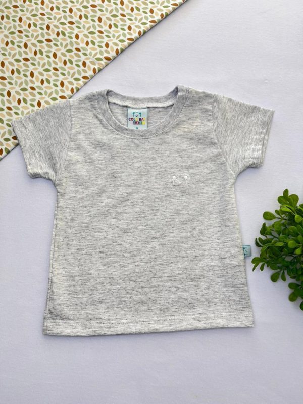Camiseta para Bebê de Algodão com Bordado - Mescla