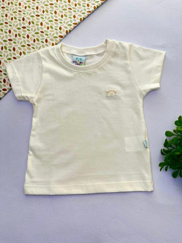 Camiseta para Bebê de Algodão com Bordado Bege - Off