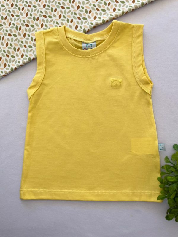 Regata para Bebê de Algodão  com Bordado - Amarelo